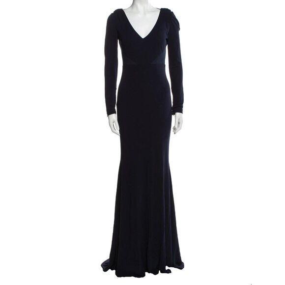 Badgley Mischka Evening Gown Dress Long V Neck Navy Blue Elegant Party NYE Sz 2 - Picture 1 of 13